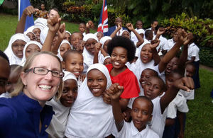 HE Sarah Cooke in a selfie with school girls from Unubini and Tandale Primary Schools