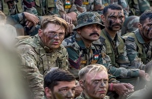 Members of the 1st Batallion The Royal Anglian Regiment, along with their Indian counterparts, being briefed before undertaking a joint exercise in Exercise Ajeya Warrior 2017.