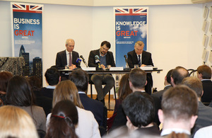 British Minister for Europe David Lidington and two Romanian experts in European affairs