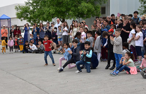 Bagpipers perform at the International School