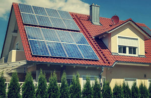 A modern house fitted with solar panels