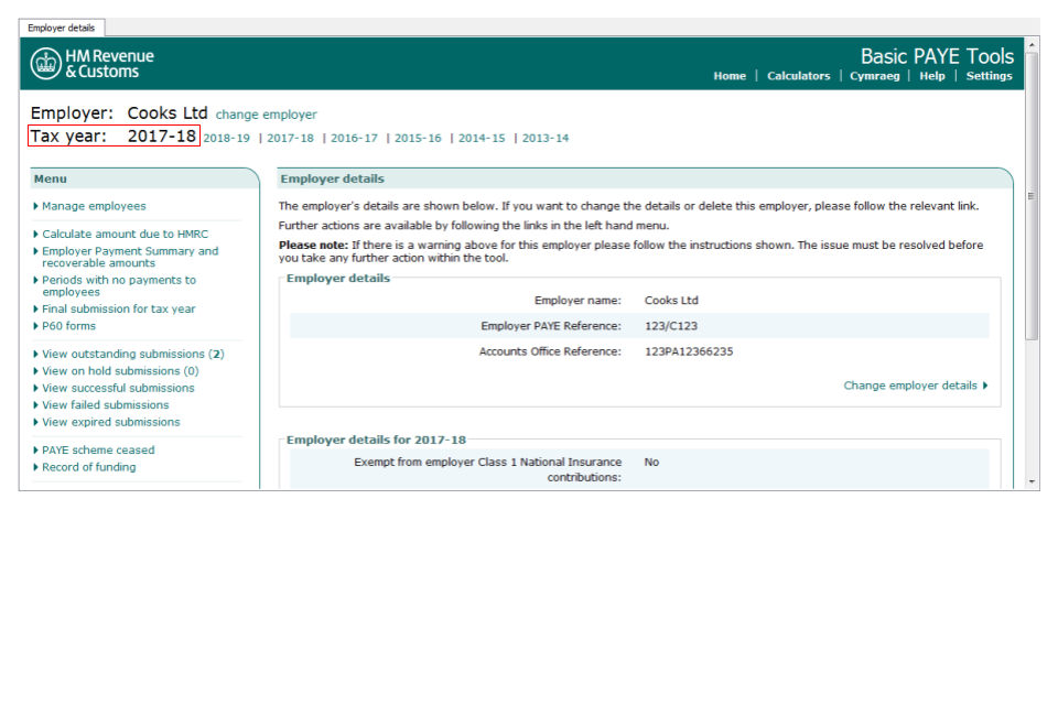 Tax year screen