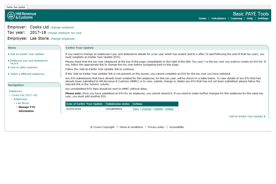 Earlier update screen un-submitted.
