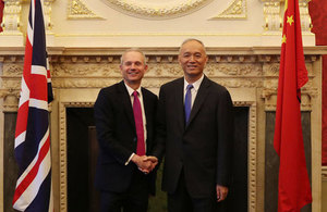 David Lidington, the Chancellor of the Duchy of Lancaster and Minister for the Cabinet Office, and Cai Qi, the Beijing Party Secretary