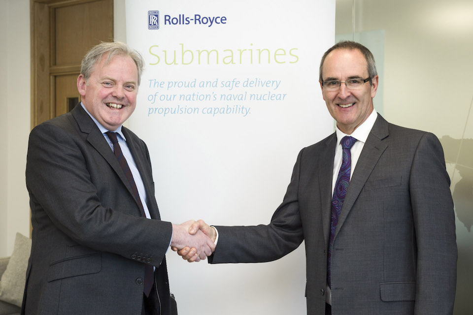 Guto Bebb MP Minister for Defence Procurement meeting with Steve Dearden President - Submarines (right) during a visit to Rolls-Royce Raynesway Derby. Crown Copyright.