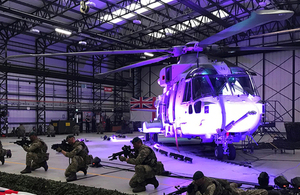 Defence Minister Guto Bebb has today announced the delivery of the first of a fleet of new helicopters designed for Royal Marine aircraft carrier operations. Crown copyright.