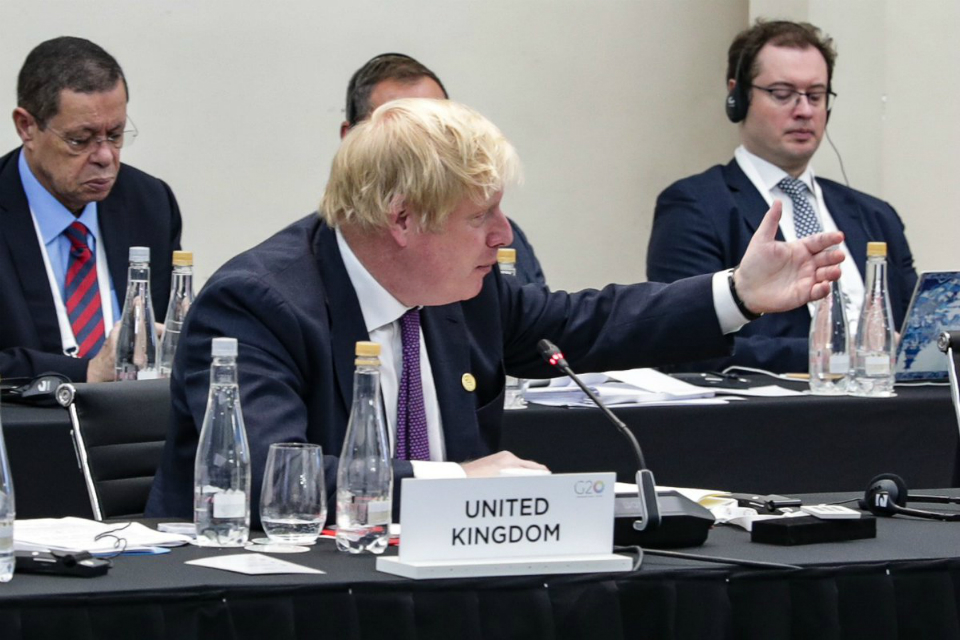 Foreign Secretary Boris Johnson speaking at the G20 Foreign Ministers meeting in Buenos Aires.