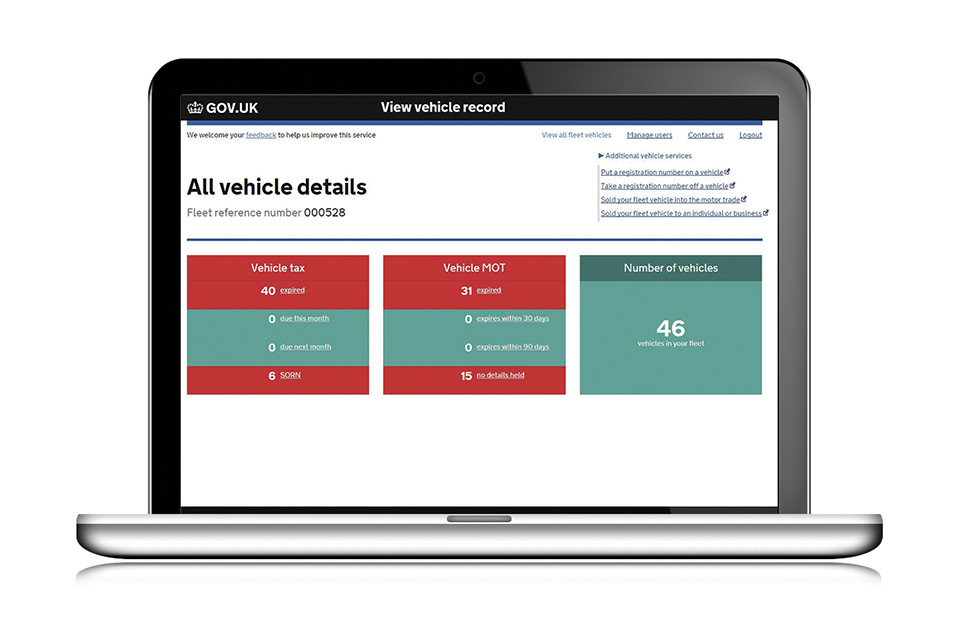 Image of laptop screen showing view vehicle record service