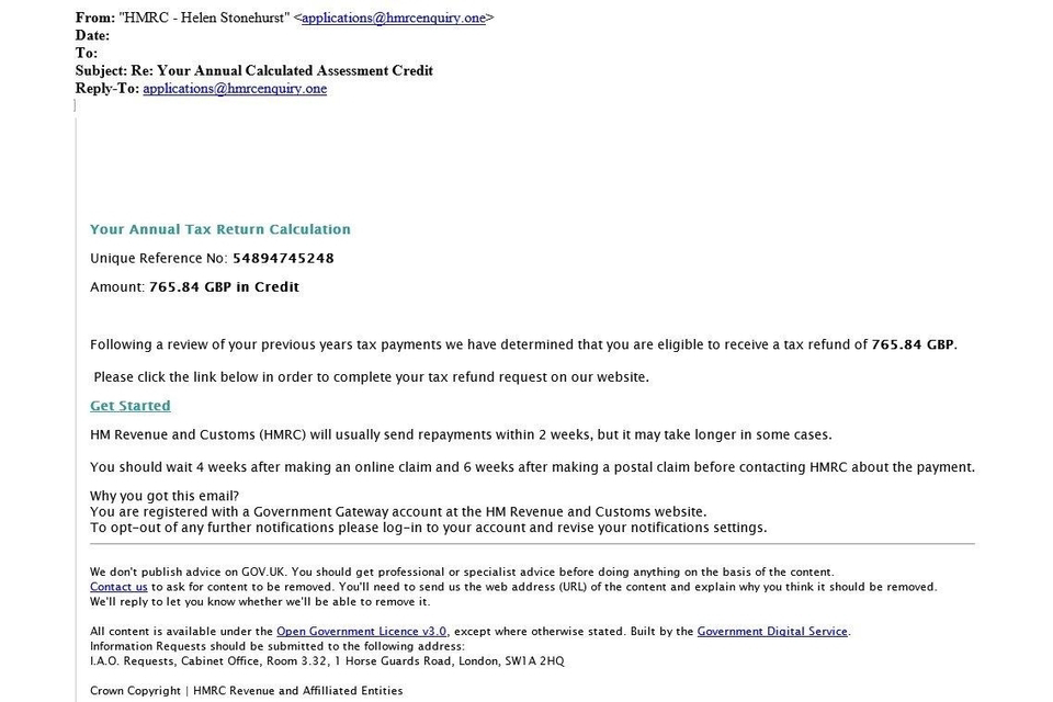 Examples Of HMRC Related Phishing Emails And Bogus Contact GOV UK