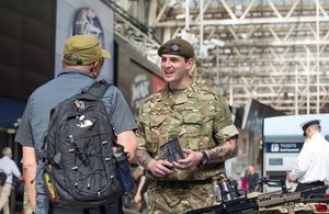 Reservist meeting members of the public at Waterloo Station