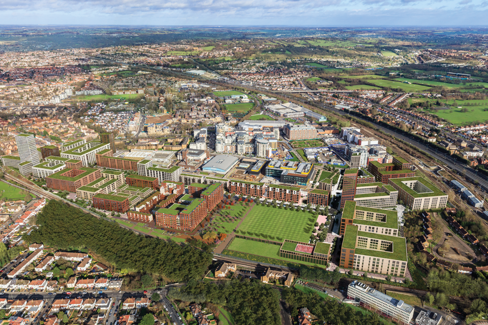 Aerial view of Colindale Gardens in North London
