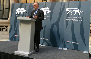 Environment Secretary, Michael Gove, speaking at the illegal wildlife trade conference launch event
