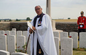 The Reverend Andrew Earl, Chaplain HQ NW Brigade conducting the ceremony for Lieutenant Charles Stonehouse, Crown Copyright, All rights reserved