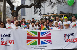 Embassy staff, families and friends participated at Santiago's Pride Parade.