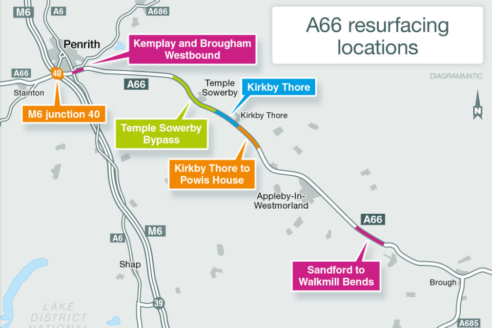 Map of A66 roadworks locations