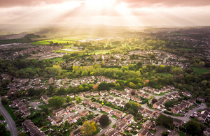 Aerial view of town in the sunrise