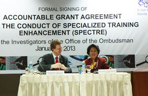 British Ambassador Stephen Lillie and Ombudsman Conchita Carpio Morales signs MOA at the Office of the Ombudsman in Quezon City.