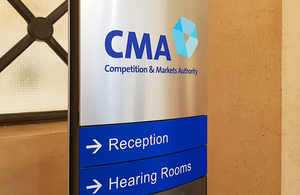 CMA logo on a sign in it's office reception