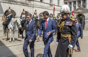 The Amir of Qatar arriving at Horse Guards met by Defence Secretary Gavin Williamson. Crown copyright.