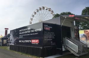 Picture of the DIT Export Hub truck at the Royal Welsh Show in Llanelwedd.