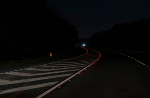 A38 road studs at night time