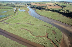 Aerial view of marsh land in the Lower Otter estuary