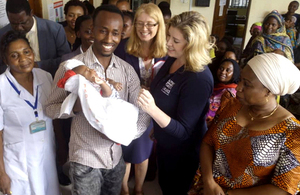 International Development Secretary Penny Mordaunt visits a family planning clinic in Tanzania.