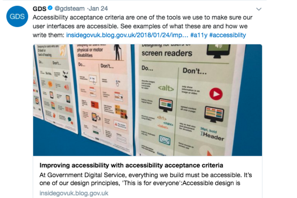 GDS accessibility tweet