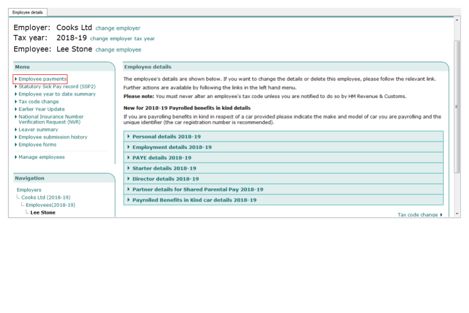 Employee payments, employee details