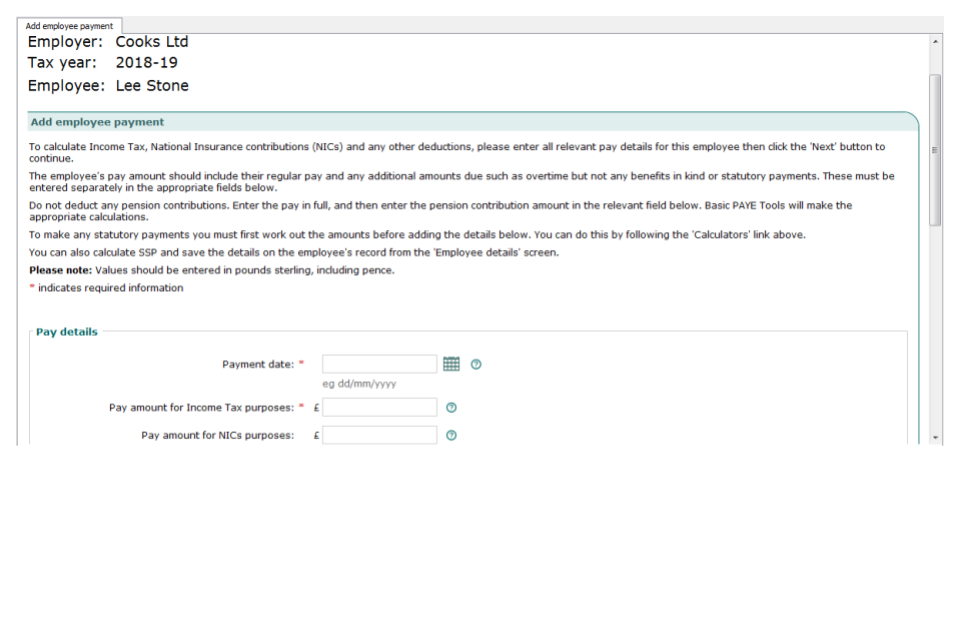 Add employee payment - pay details