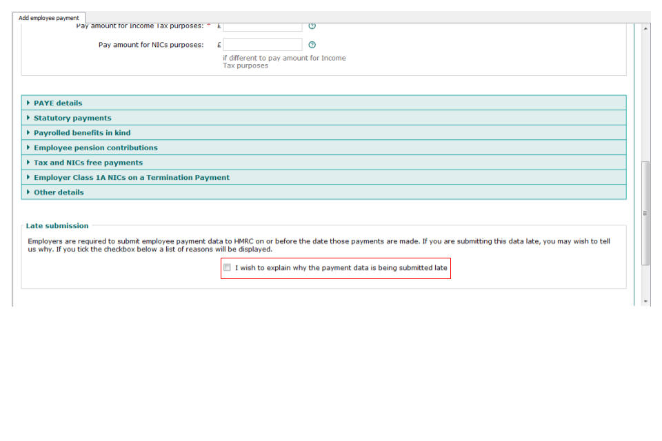 I wish to explain why the payment data is being submitted late