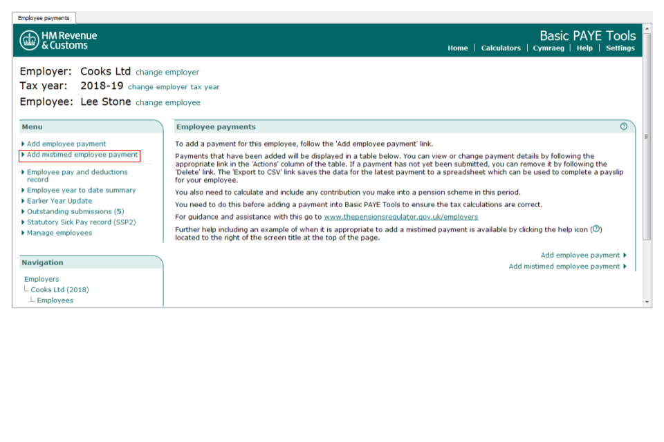 Employee payments - add misstimed employee payment