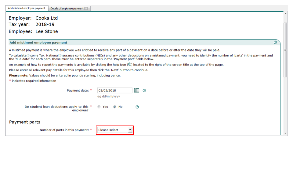 Add mistimed employee payment