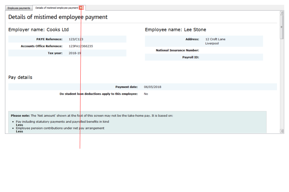 Details of mistimed employee payement