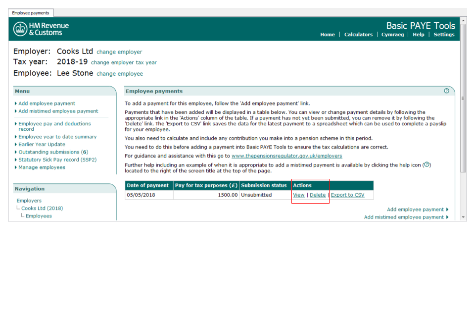 employee payments actions for payment