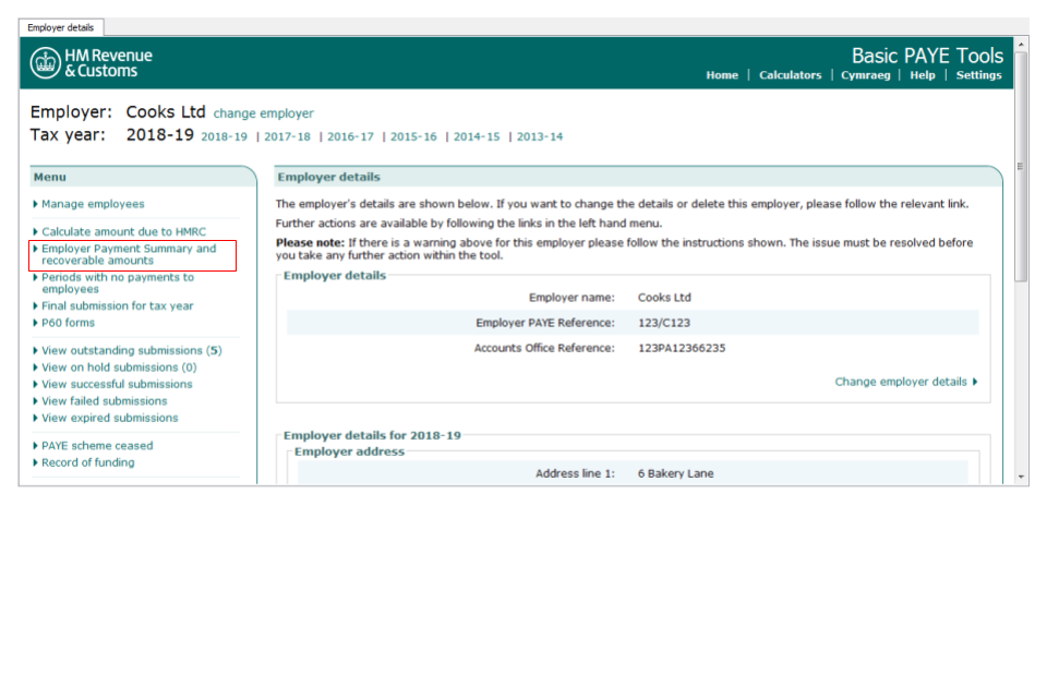 Employer details - employer payment summary