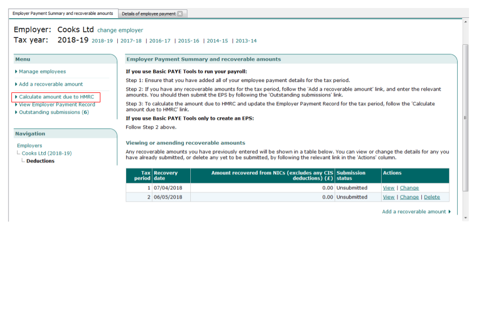 Calculate amount due to HMRC