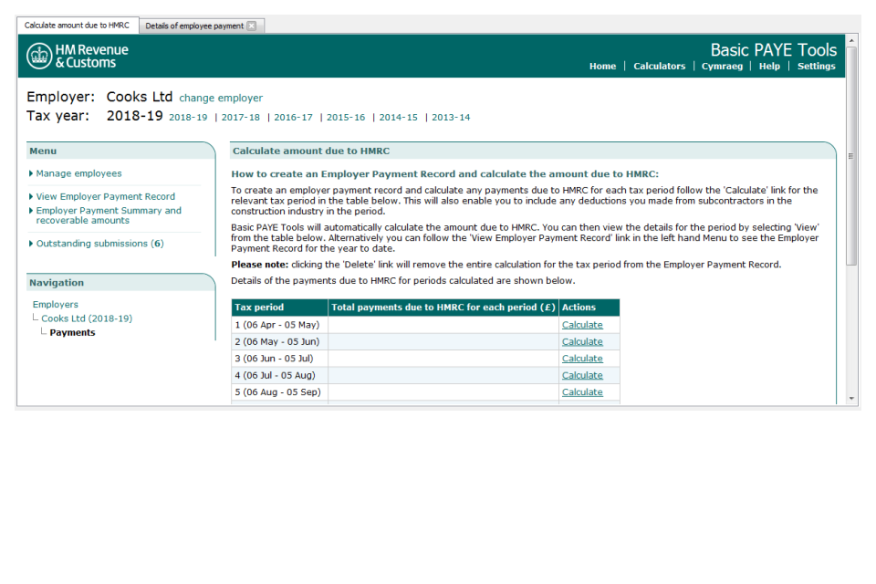 Calculate amount due to HMRC - detail
