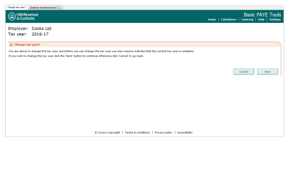 Change tax year error