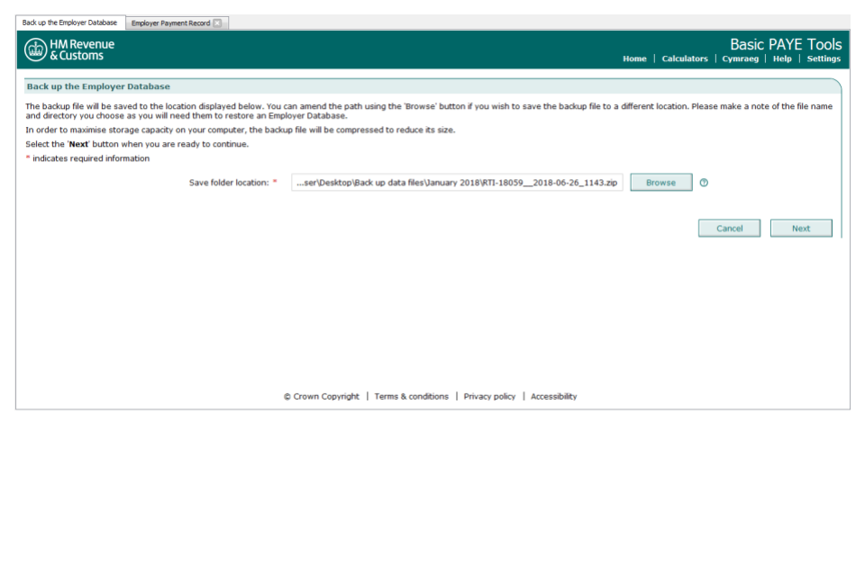 Backup employer database