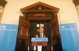 Secretary of State Dominic Raab delivering his speech