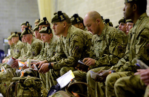 Soldiers from Royal Scots Borderers, 1st Battalion the Royal Regiment of Scotland returning from Afghanistan [Picture: Leading Airman (Photographer) Pepe Hogan, Crown copyright]