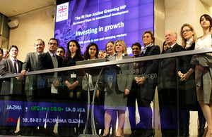 Justine Greening speaking at the London Stock Exchange. Picture: LSE