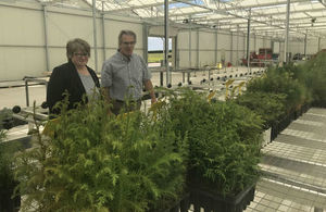 Environment Minister Thérèse Coffey at the Delamere Nursery.