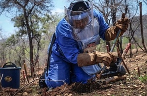 Female deminer Winai Ndaradzi in Zimbabwe. Picture: HALO