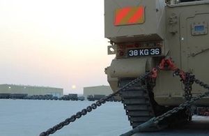 Armoured and non-armoured vehicles at the UK Joint Logistics Support Base in Duqm, Oman MOD Crown Copyright