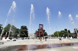 Chair and water jets at UN Geneva