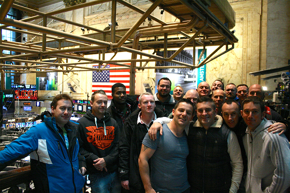 The crew of the HMS Edinburgh visit the New York Stock Exchange.