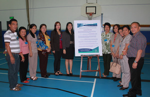 Darlene Bonggon (center) from the Office of Legal and Legislative Affairs, Department of Education (DepEd) is joined by some of the delegates sent by DepEd to undergo CEOP's Safeguarding Children Training.