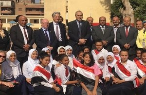 Minister Alistair Burt and Ambassador Geoffrey Adams during a school visit in Egypt
